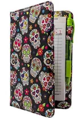 Industry Night Cute Patterns Server Book Organizer / Cool Print Server Wallet for Waitresses (Black Sugar Skulls Print)