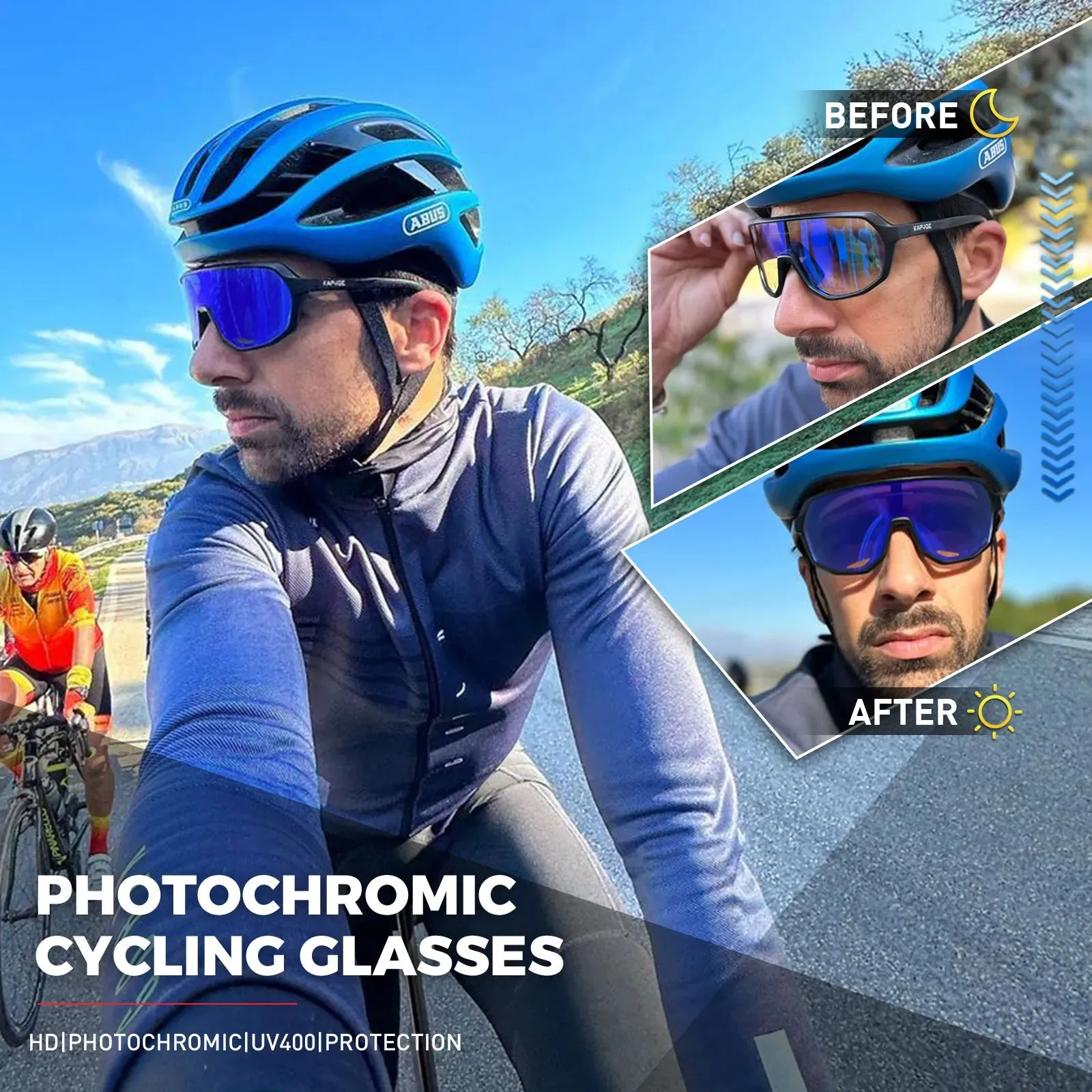 KAPVOE Outdoor Sport Photochromic Cycling Sunglasses UV400 Road Bike Cycling Glasses for Men Women MTB Driving Bicycle Goggles