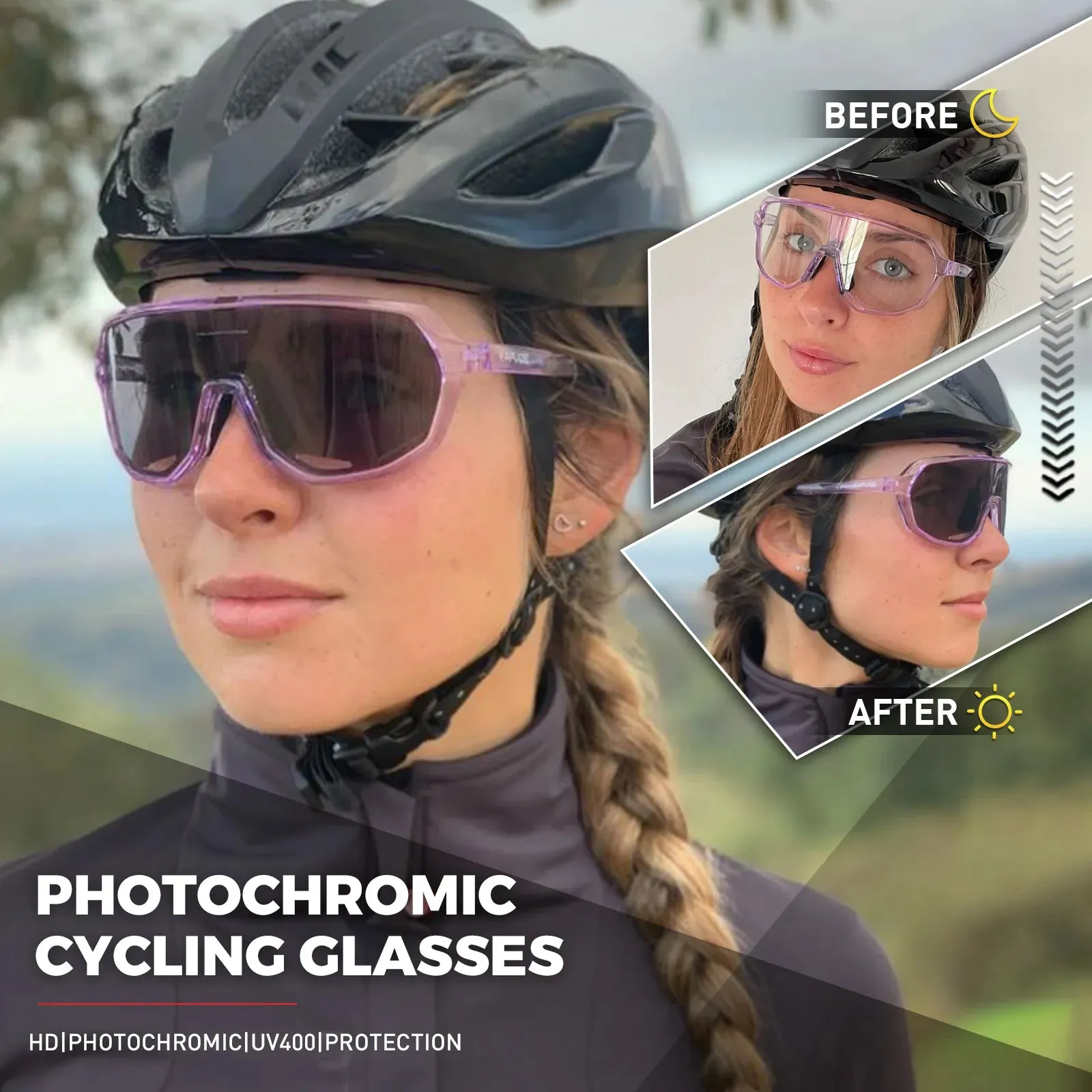 KAPVOE Outdoor Sport Photochromic Cycling Sunglasses UV400 Road Bike Cycling Glasses for Men Women MTB Driving Bicycle Goggles