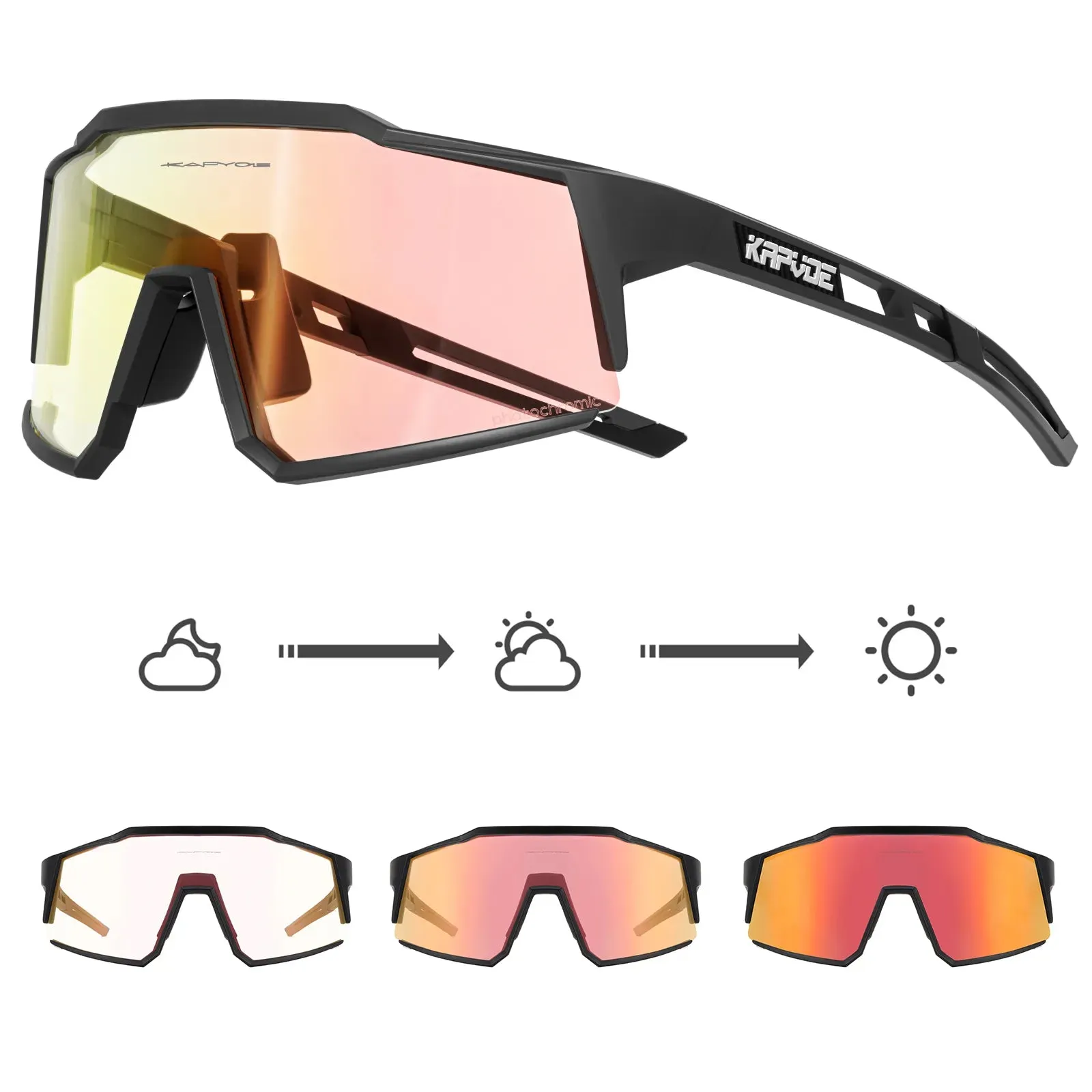 KAPVOE Red Photochromic Cycling Glasses Men MTB Cycling Sunglasses Women Road Bicycle Glasses UV400 Outdoor Bicycle Sunglasses