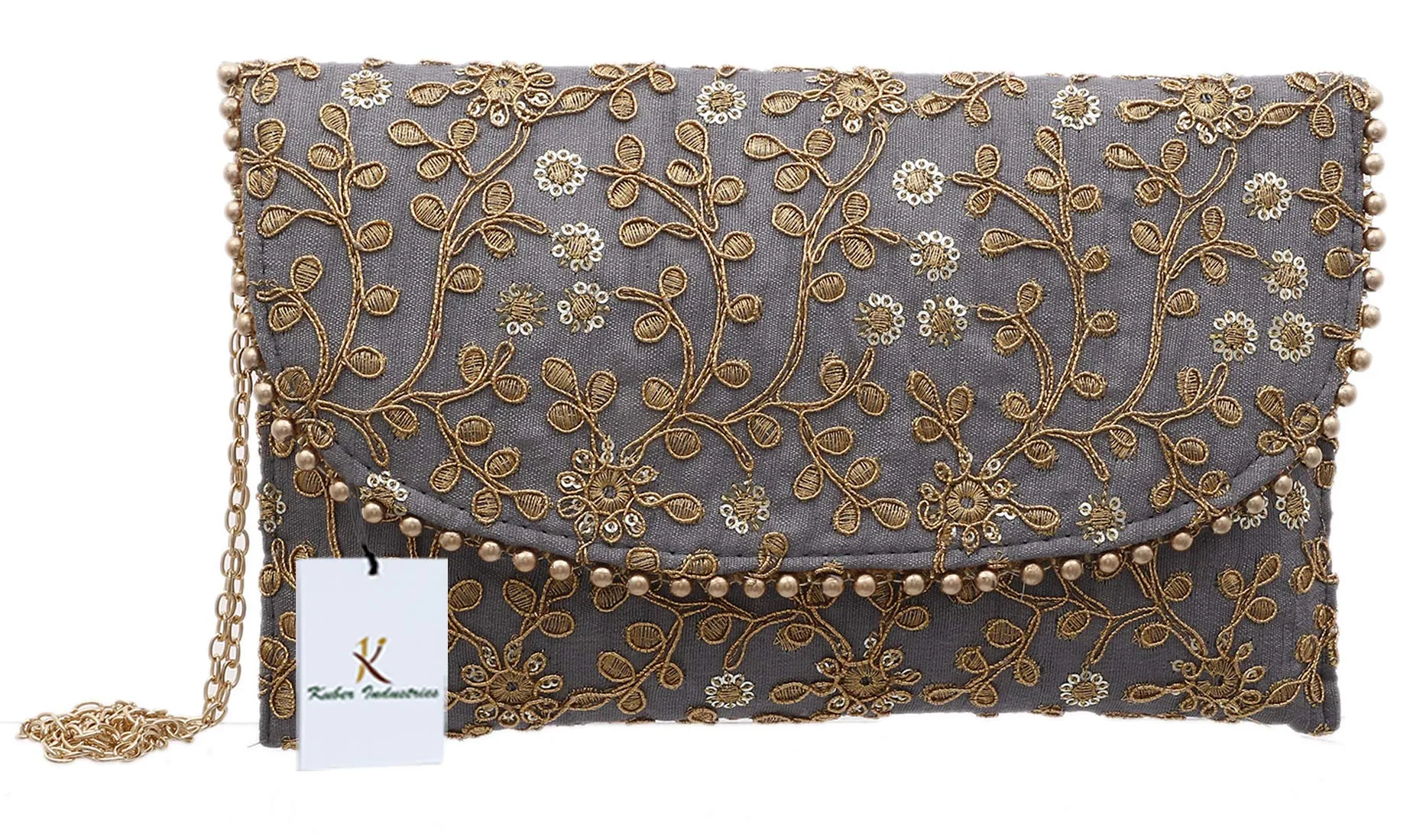 Kuber Industries Women's Handcrafted Embroidered Clutch Purse CTKTC34516 (Grey)