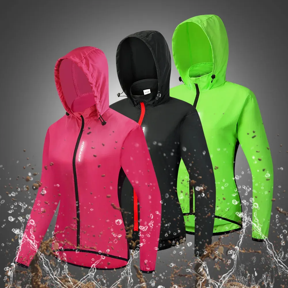 Ladies Windproof Cycling Jackets Hooded Riding Waterproof Cycle Clothing Bike Long Sleeve Jerseys Reflective Wind Coat