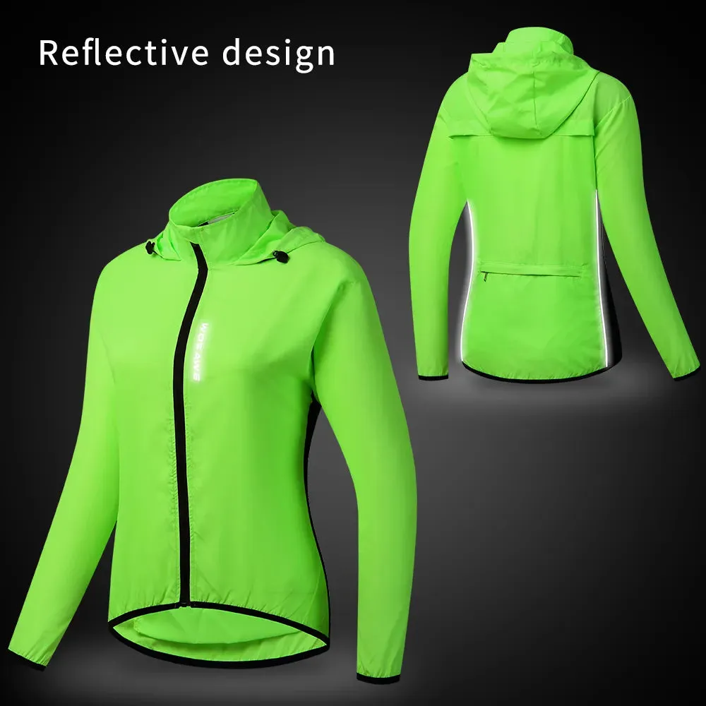 Ladies Windproof Cycling Jackets Hooded Riding Waterproof Cycle Clothing Bike Long Sleeve Jerseys Reflective Wind Coat