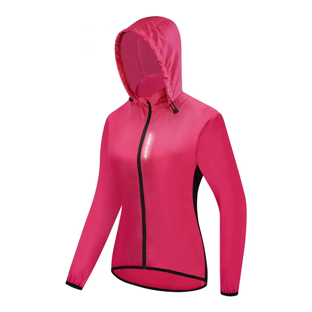 Ladies Windproof Cycling Jackets Hooded Riding Waterproof Cycle Clothing Bike Long Sleeve Jerseys Reflective Wind Coat