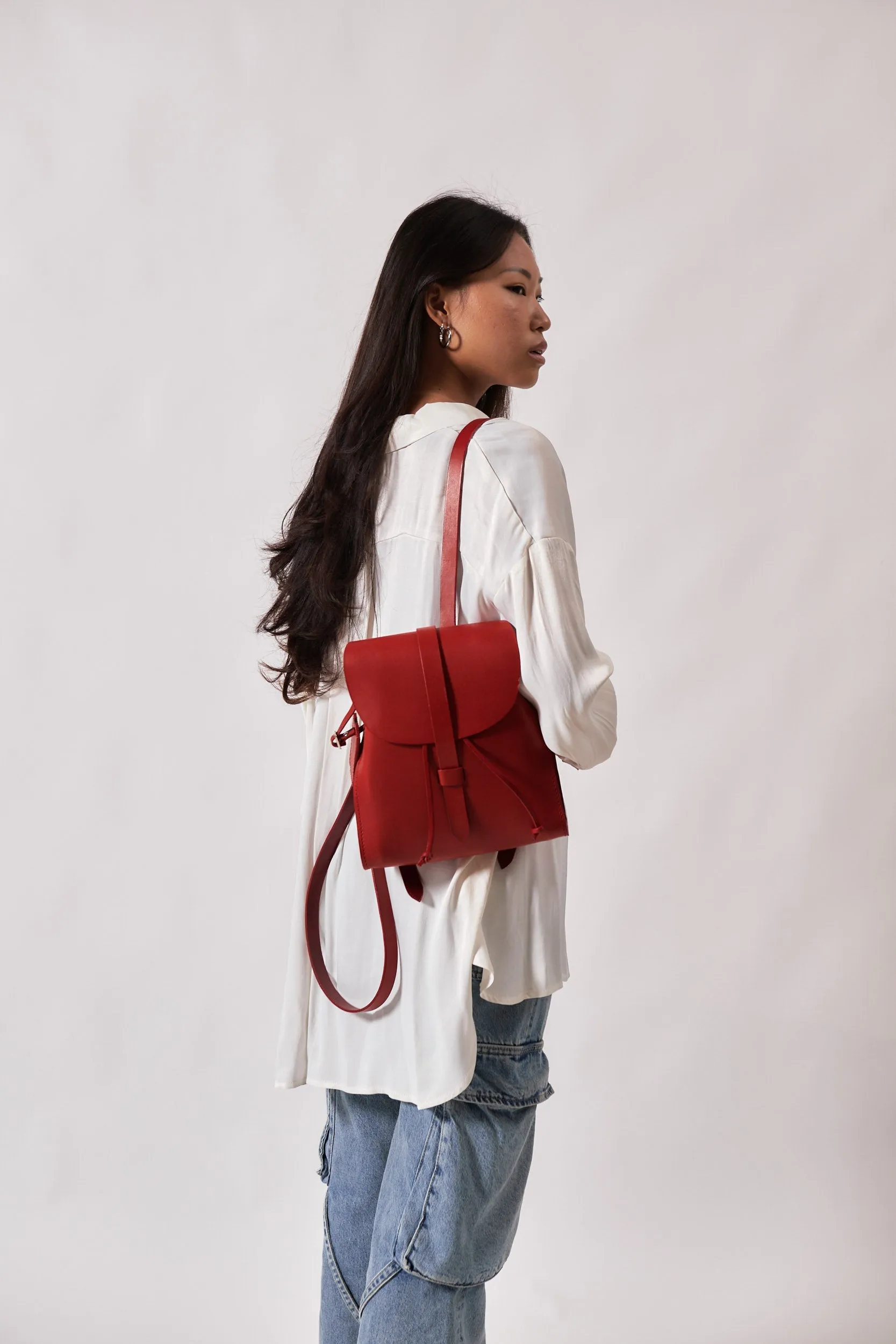 Leather Backpack in Cuoio Red Mod 130