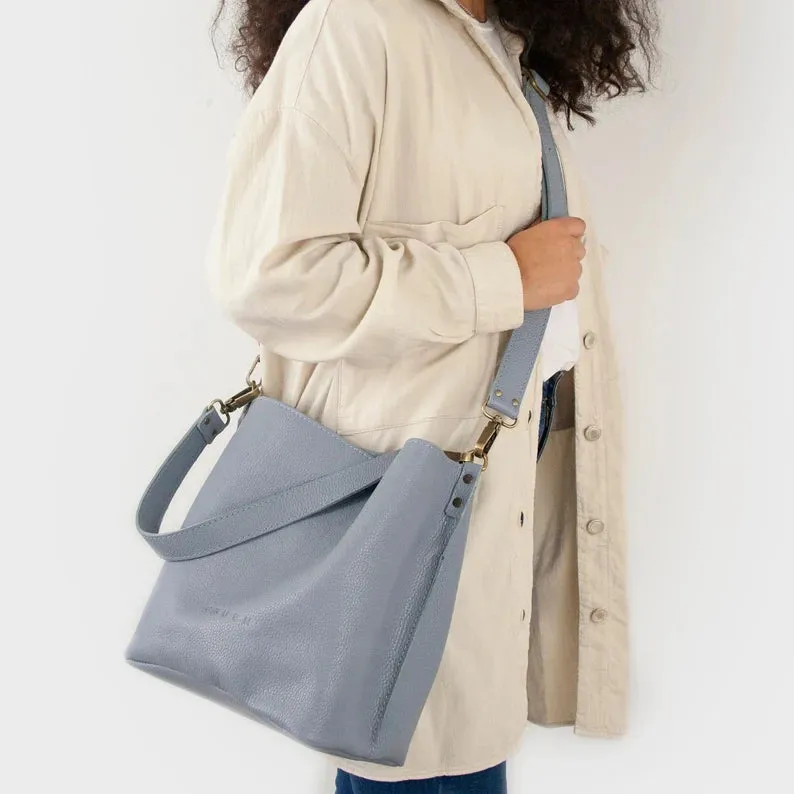 Leather Shoulder Bag-Bucket Bag Crossbody Beige