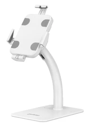 Manhattan Desktop Kiosk Stand (Anti Theft) For Tablet And Ipad, Universal, 360° Rotation, Tilt  20° To -110°, White, Loc