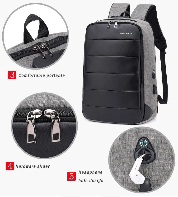 Medium Men's Anti-Theft 15" Laptop Backpack with USB Charging and TSA Lock