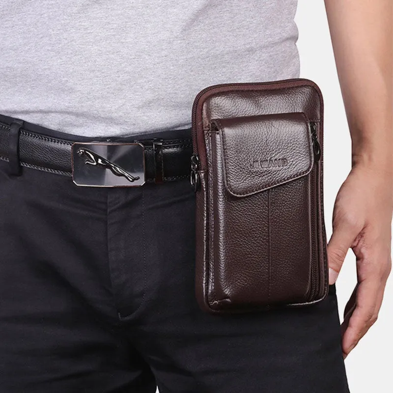 Men Genuine Leather 6.5 Inch Phone Bag Waist Belt Crossbody