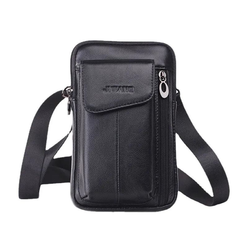 Men Genuine Leather 6.5 Inch Phone Bag Waist Belt Crossbody