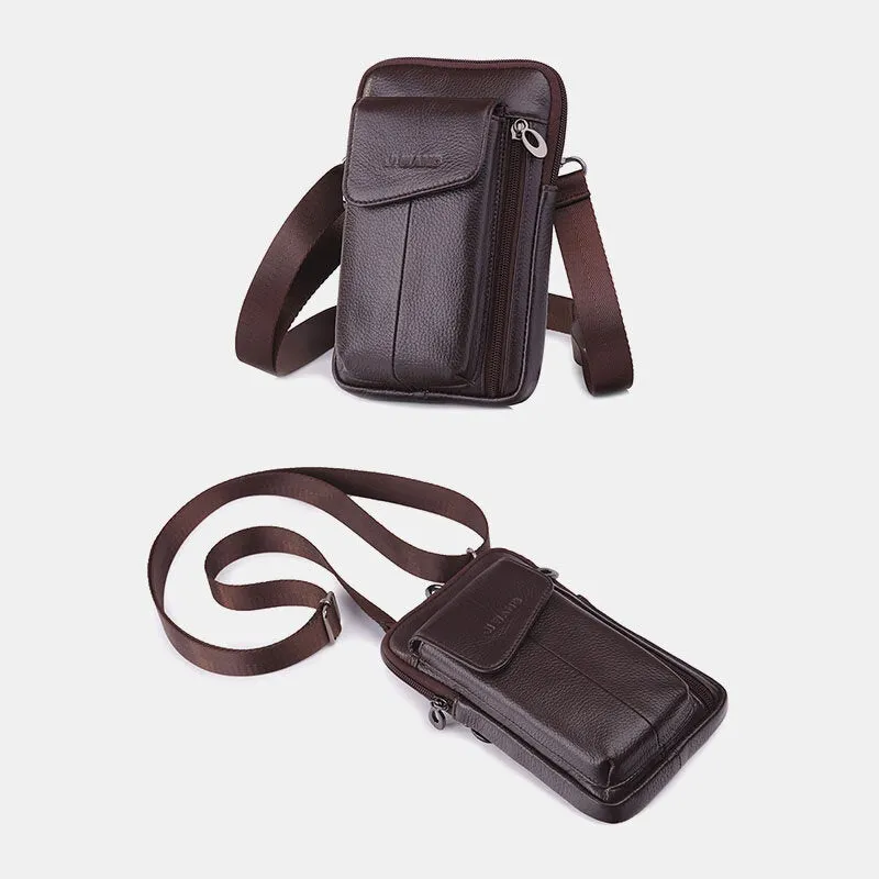 Men Genuine Leather 6.5 Inch Phone Bag Waist Belt Crossbody