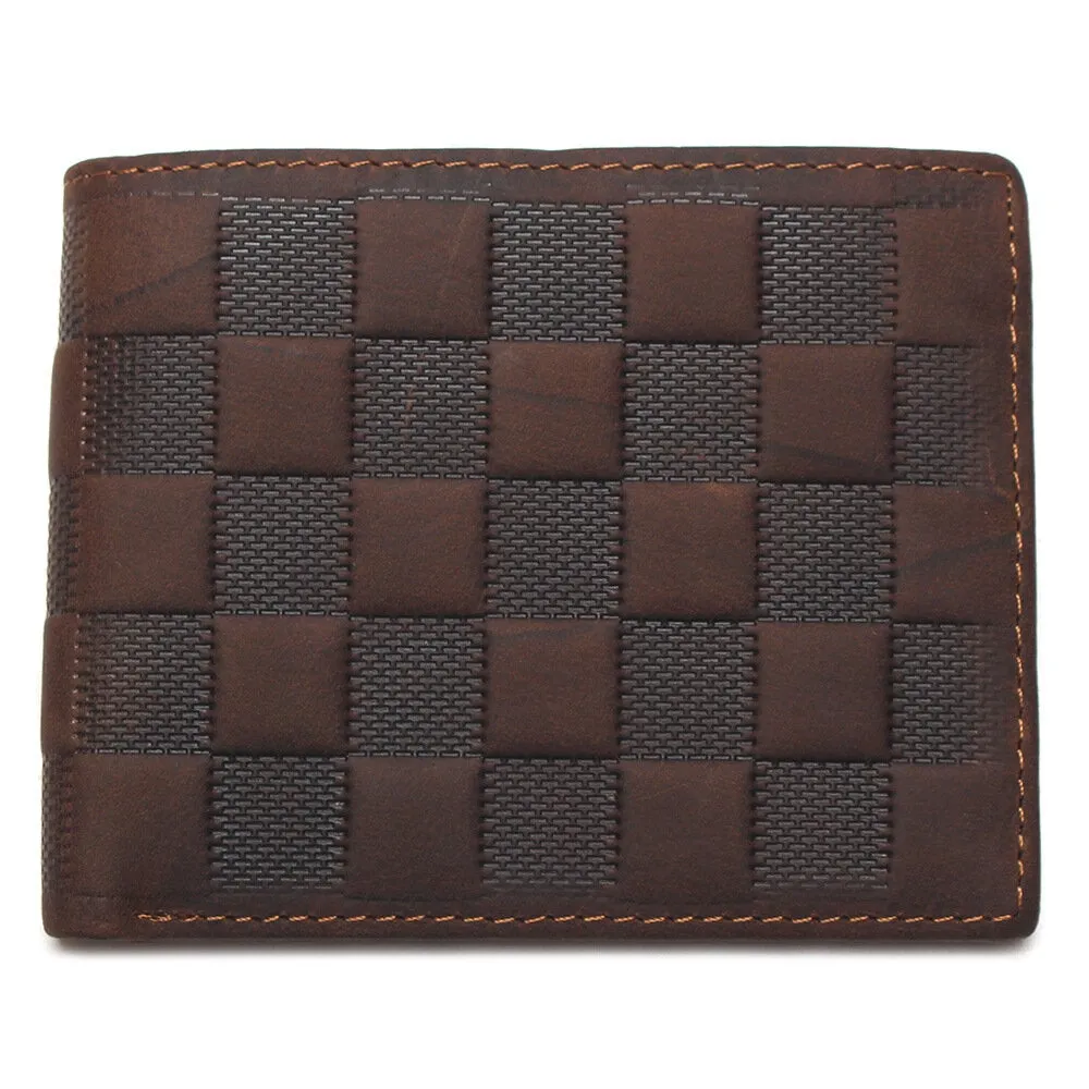 Men Genuine Leather Plaid Pattern RFID Anti-theft Personality Wallet