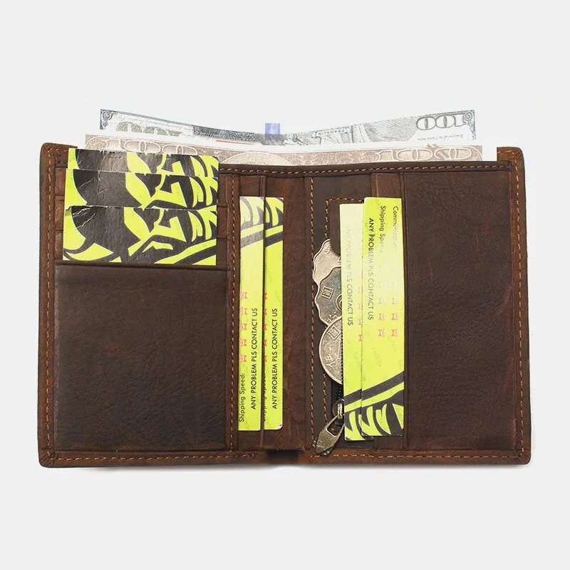 Men Genuine Leather Plaid Pattern RFID Anti-theft Personality Wallet