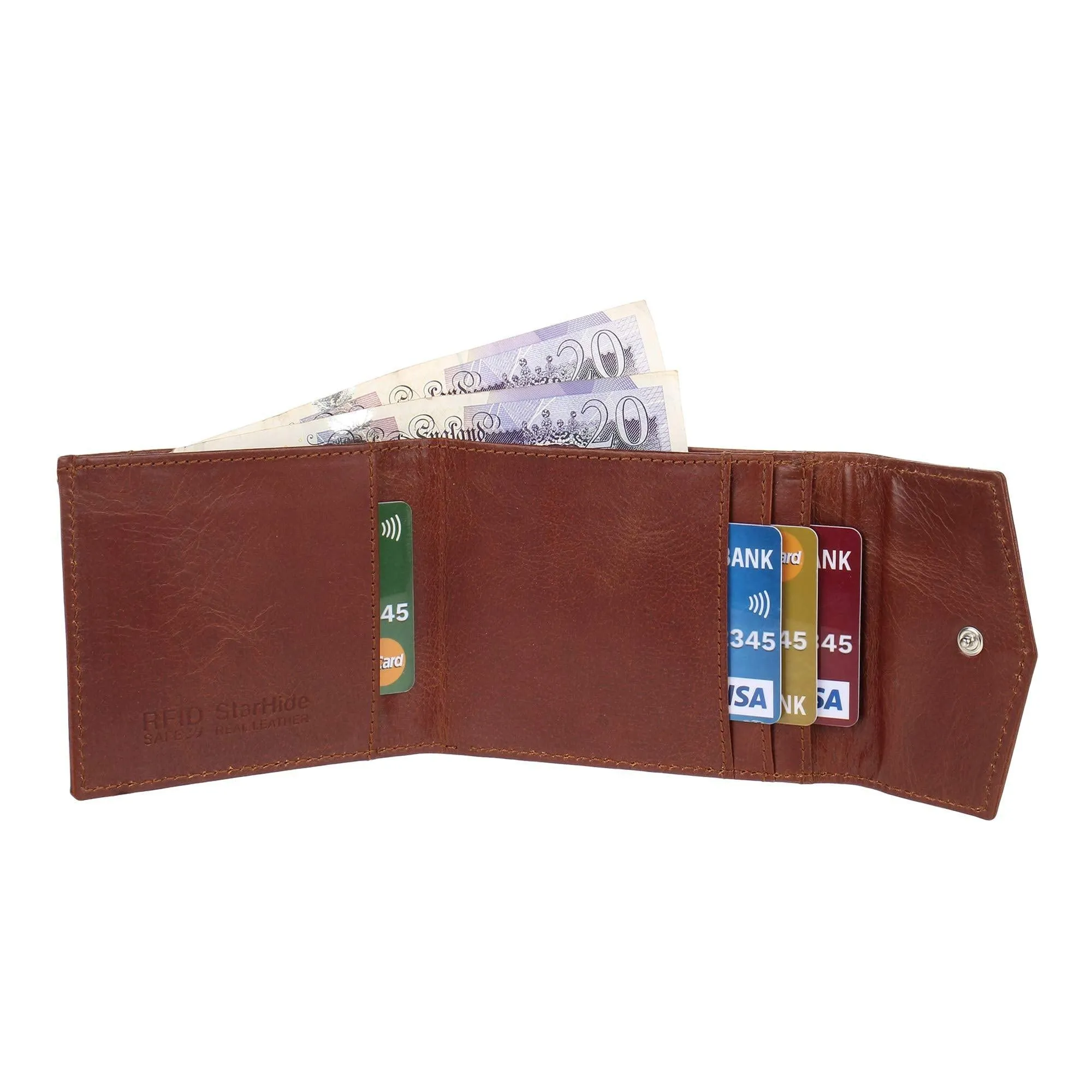 Mens RFID Blocking Genuine Leather Envelope Style Wallet with External ID Pocket 750 TAN