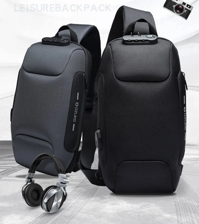 Men's Small Anti-Theft Sling Backpack with TSA Lock and USB Charging