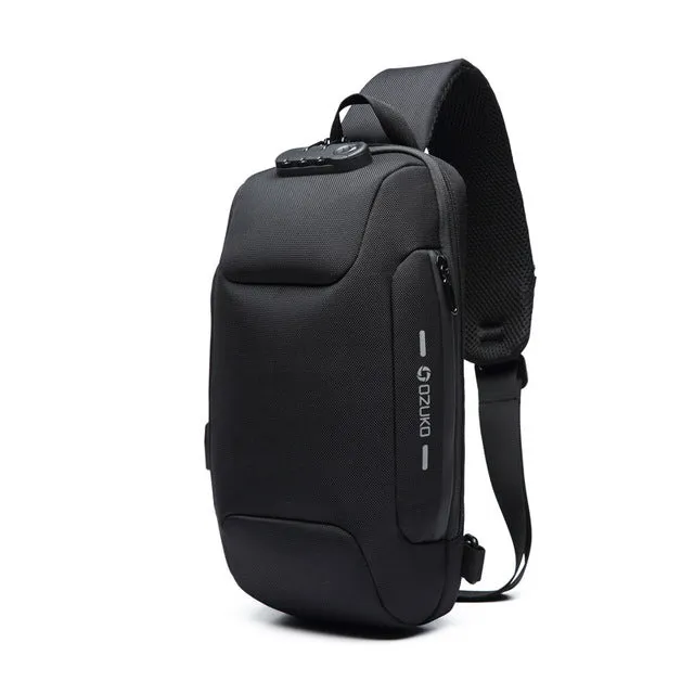 Men's Small Anti-Theft Sling Backpack with TSA Lock and USB Charging