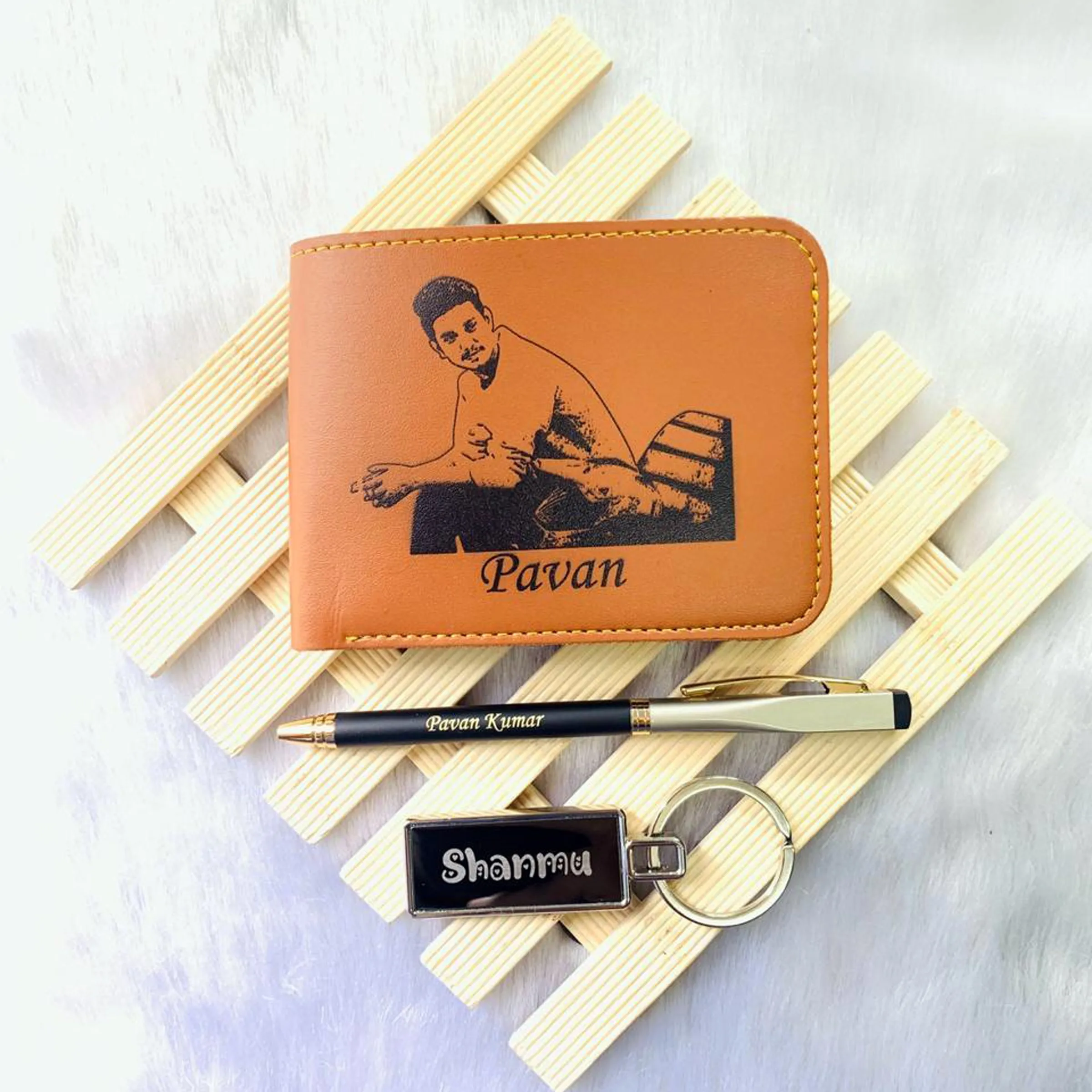 Men’s Wallet with Pen and Keychain Combo