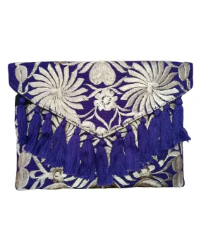 Mexican Embroidered Floral Clutch Bag Purple