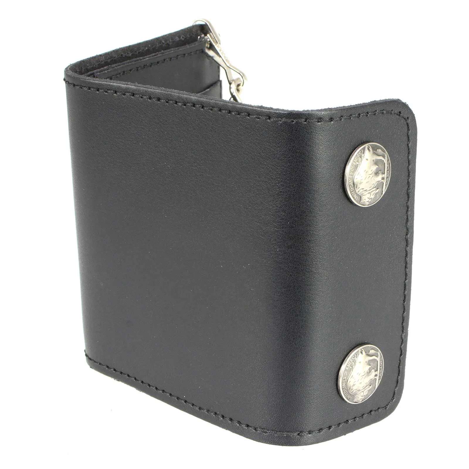 Milwaukee Leather MLW7821 Men's 4” Leather Biker Tr-Fold Wallet w/Buffalo Nickel Snaps Wallet w/ Anti-Theft Stainless Steel Chain