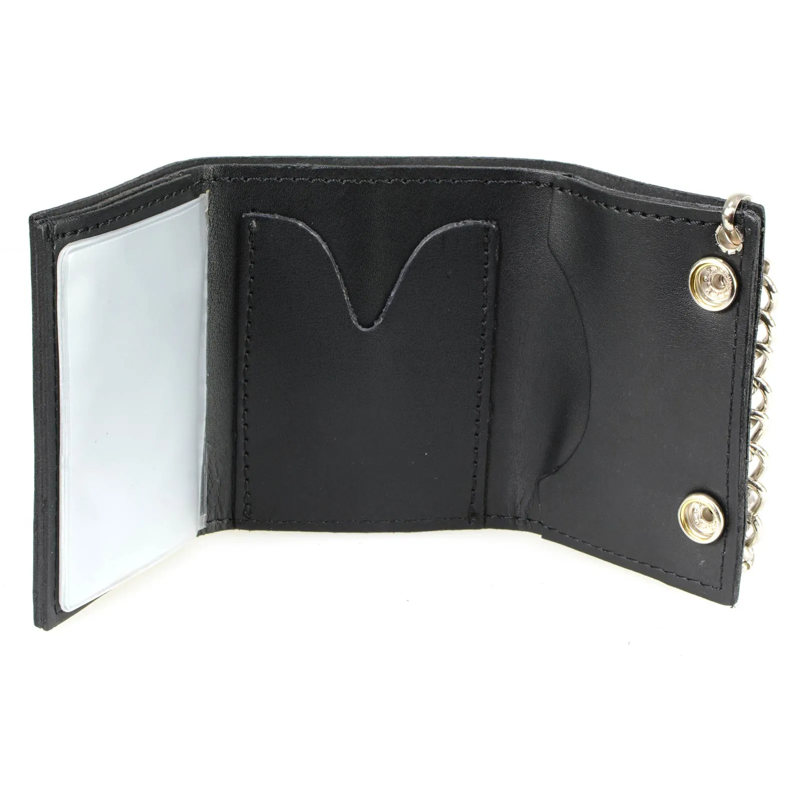 Milwaukee Leather MLW7837 Men's 4” Leather “Eagle w/ Flag” Tri-Fold Wallet w/ Anti-Theft Stainless Steel Chain