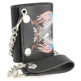 Milwaukee Leather MLW7837 Men's 4” Leather “Eagle w/ Flag” Tri-Fold