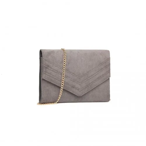 Miss Lulu Chevron Envelope Clutch Bag - Grey | Stylish Evening Accessory