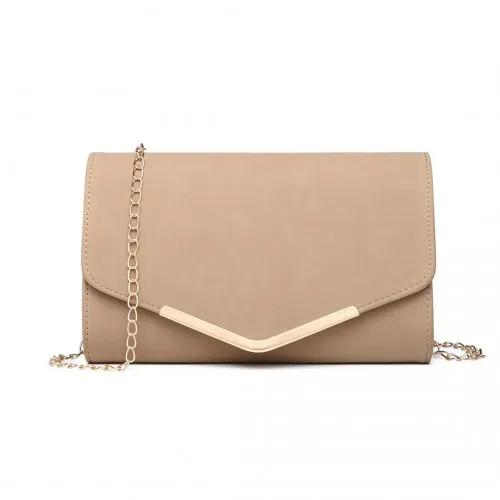 Miss Lulu Leather Look Envelope Clutch Bag - Stylish Beige Faux Leather Crossbody