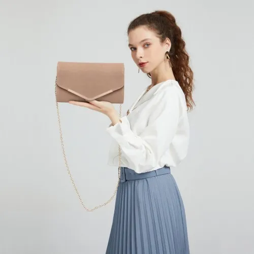 Miss Lulu Leather Look Envelope Clutch Bag - Stylish Beige Faux Leather Crossbody