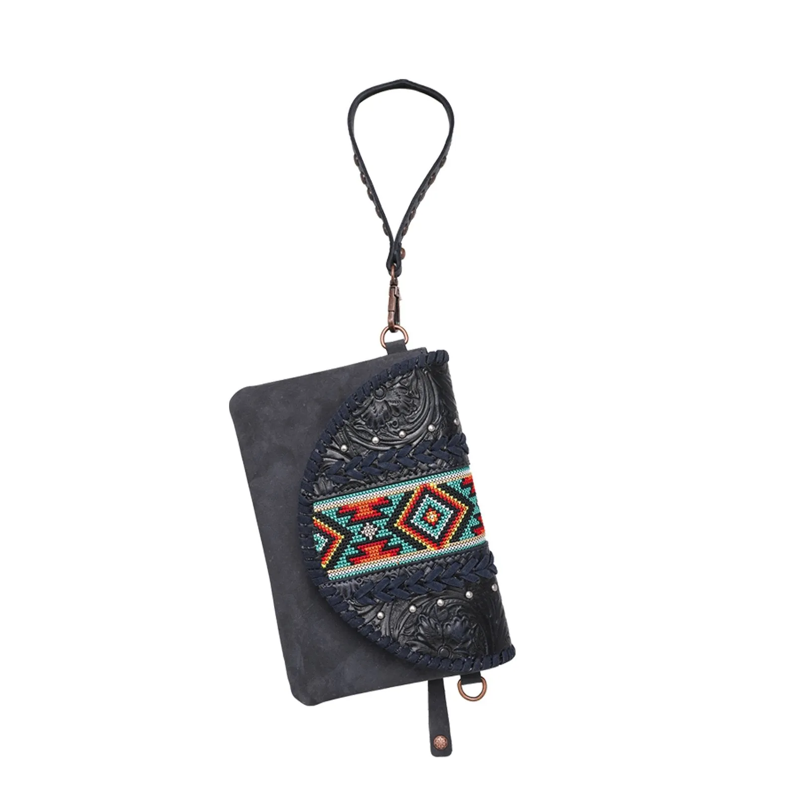 Montana West Real Leather Tooled Crossbody Clutch