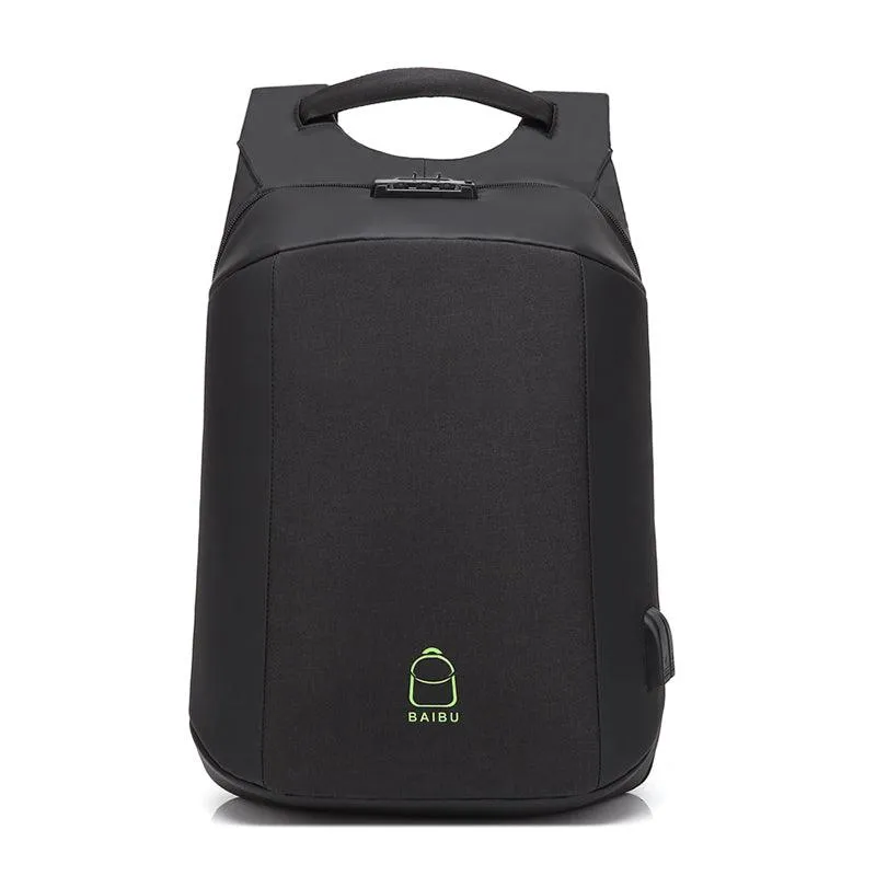 Multi-function Waterproof Nylon Anti-theft Computer Backpack With Changing And Auxiliary Port-Black