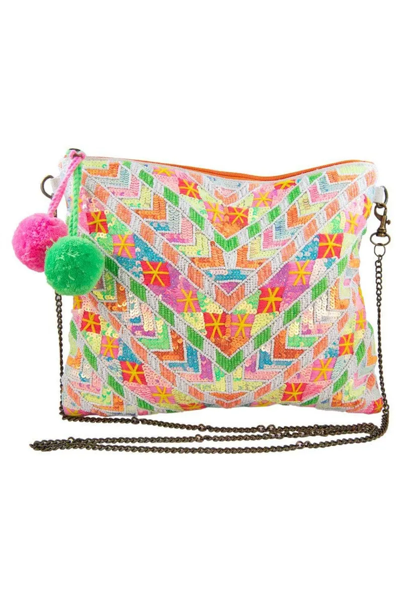 Multicolored Sequined Arrow Small Clutch Bag