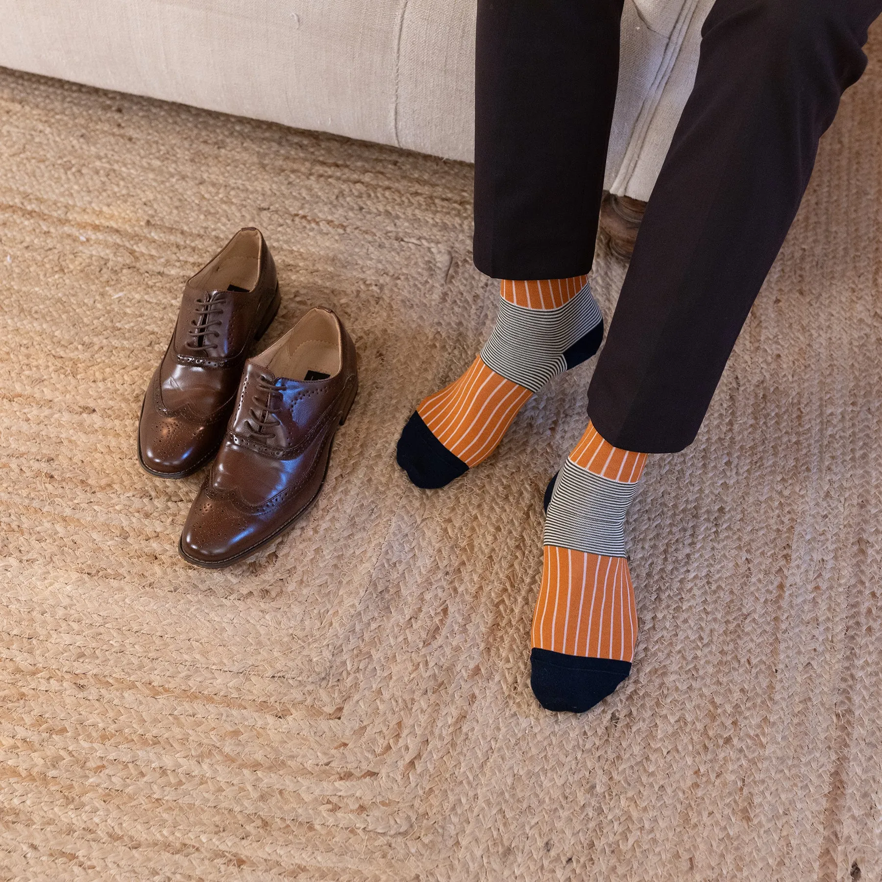 Oxford Stripe Men's Socks - Orange