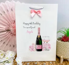 Personalised Birthday Gift Bag Floral Pink Champagne