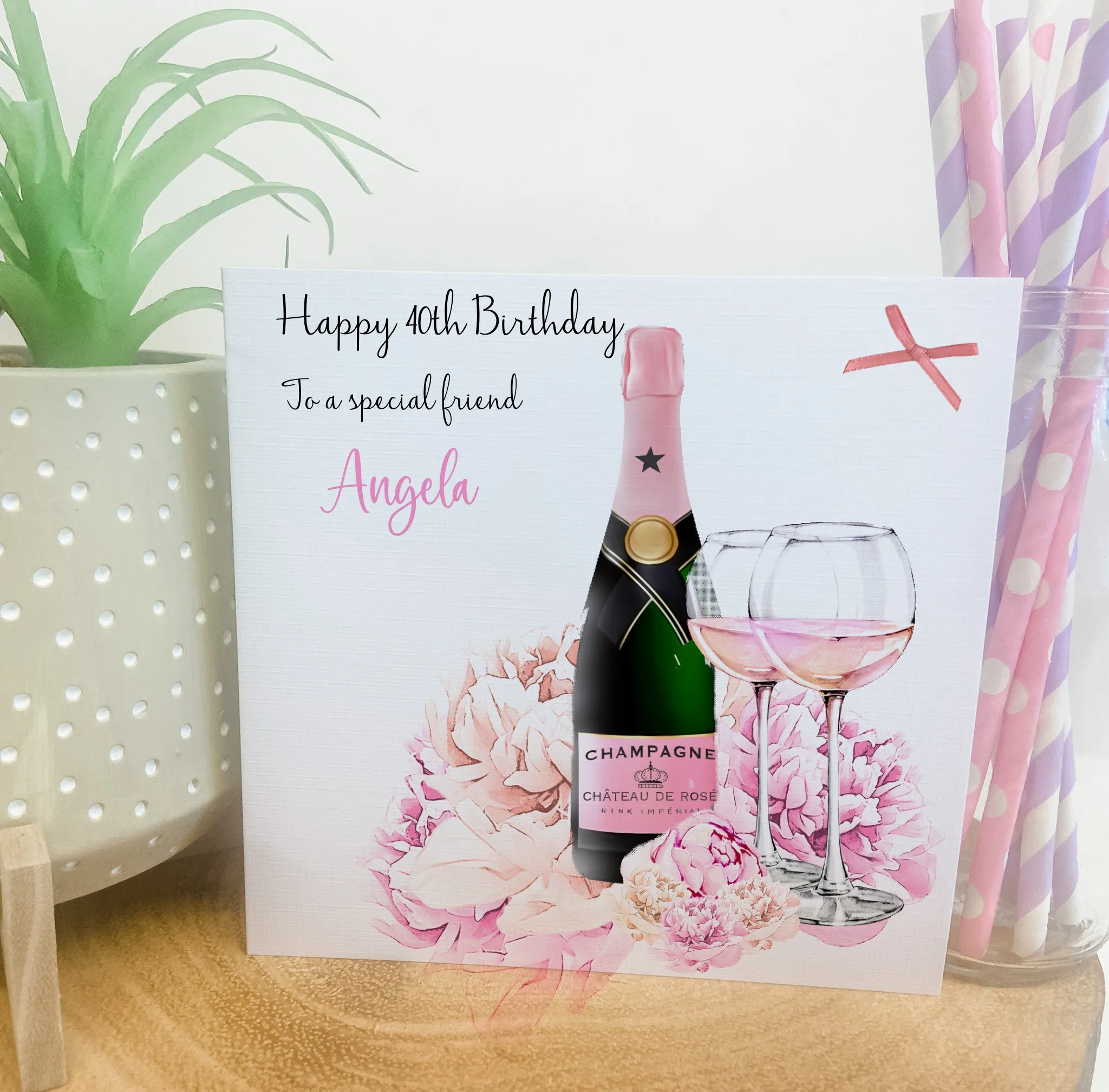 Personalised Birthday Gift Bag Floral Pink Champagne