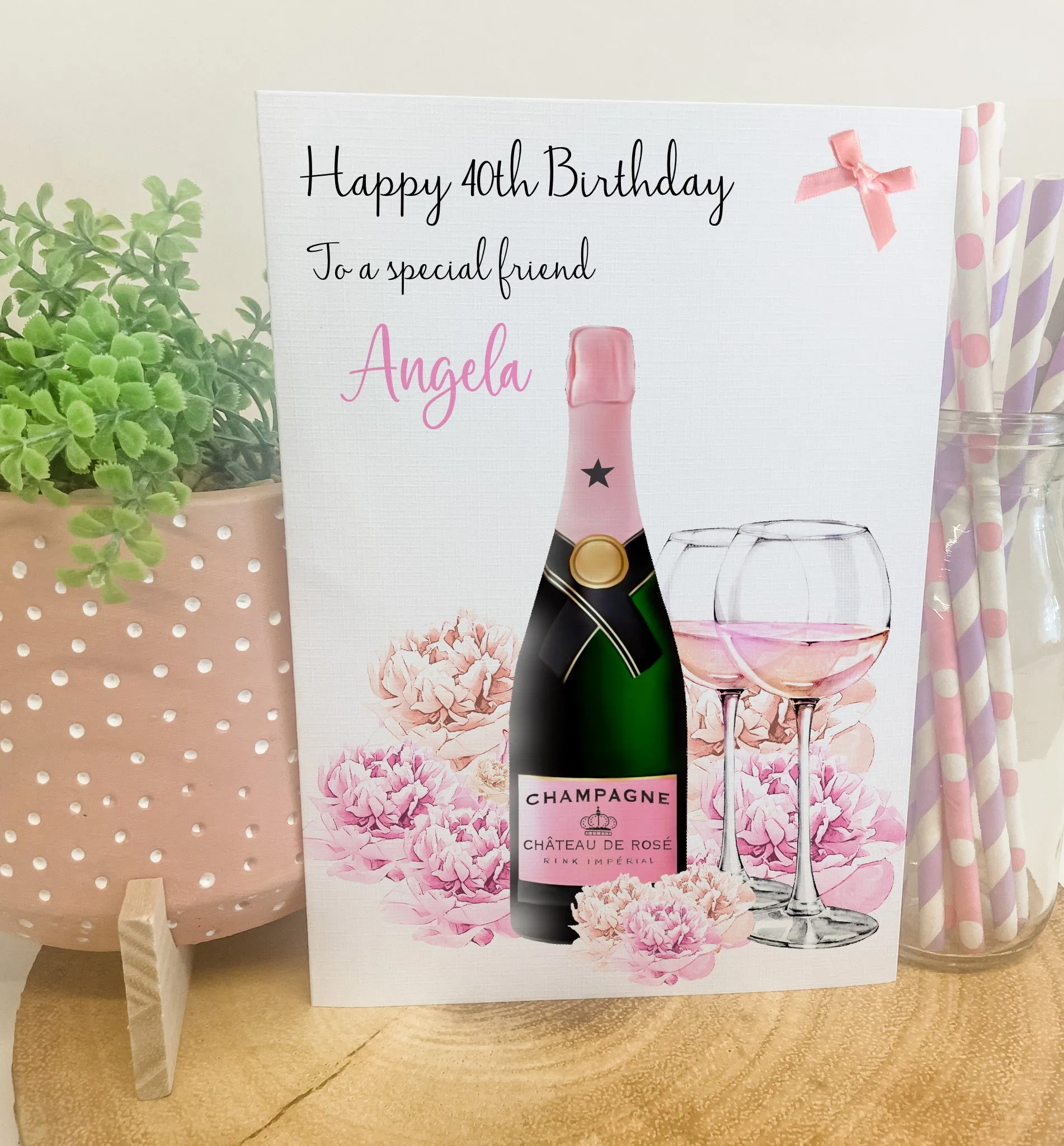 Personalised Birthday Gift Bag Floral Pink Champagne