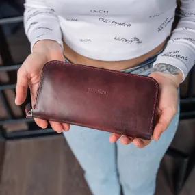 Personalized Leather Clutch, Full Grain Leather Clutch, Burgundi womens leather wallet, Zipped leather wallet, Wrist Bag, Womens gift