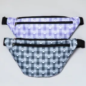 Plaid Paw Print Large Fanny Pack with 3 Zippered Pockets