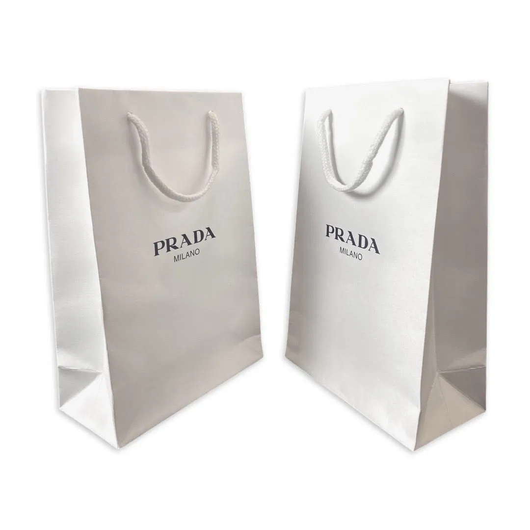 Prada Shopping Gift Bag Authentic Designer White Paper Small Set of 2