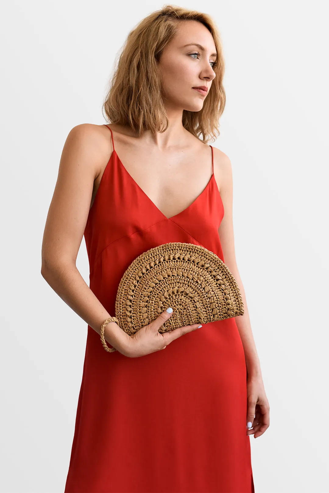 Raffia Moon Clutch