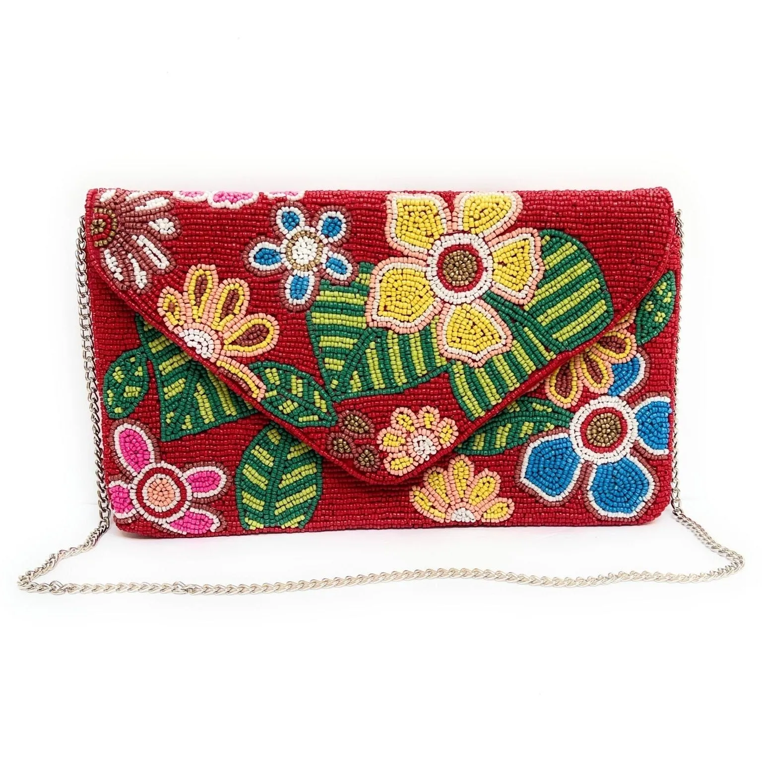 Red Floral Beaded Clutch Purse