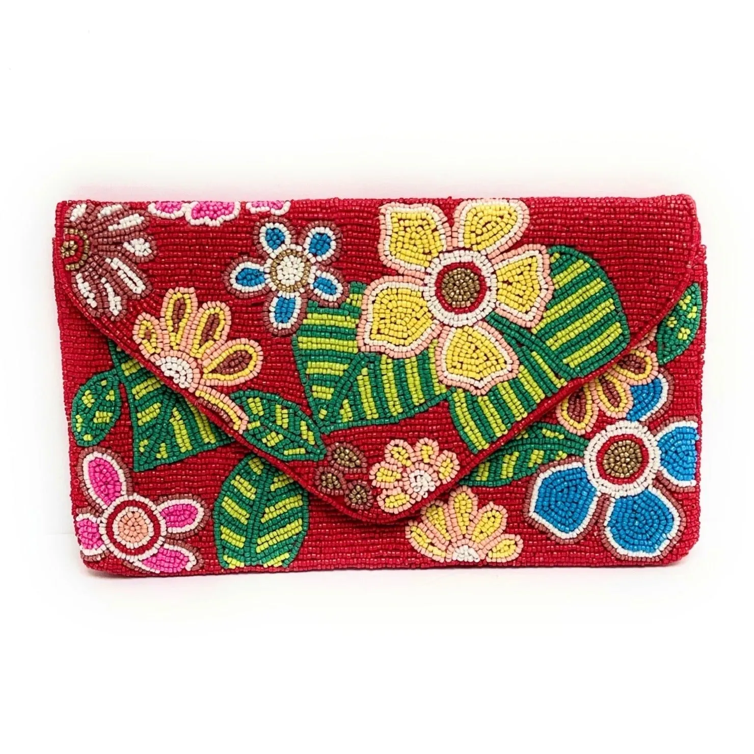 Red Floral Beaded Clutch Purse