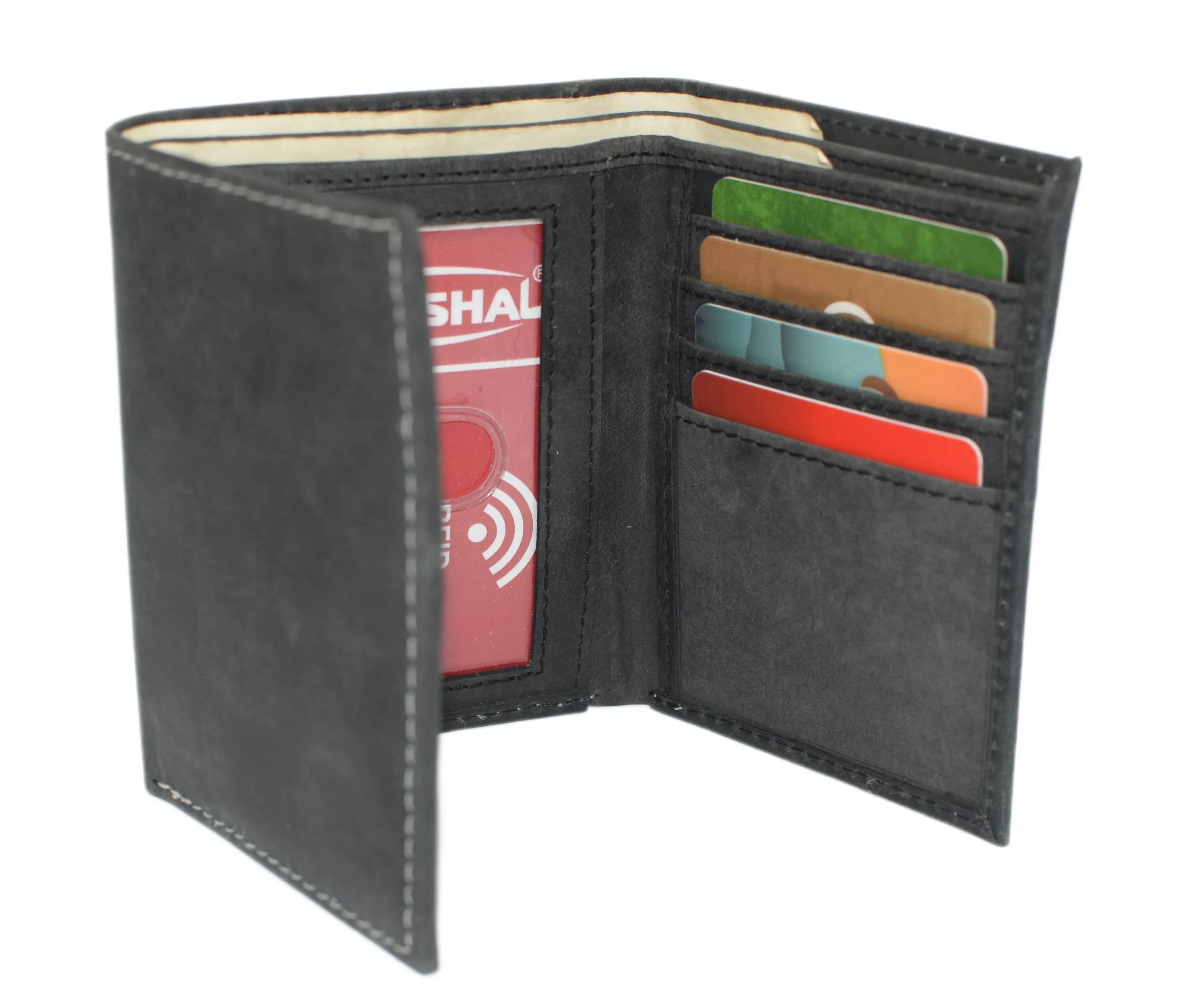 RFID Protected Men's Slim Trifold Wallet Vintage Leather Wallets for Men with Box