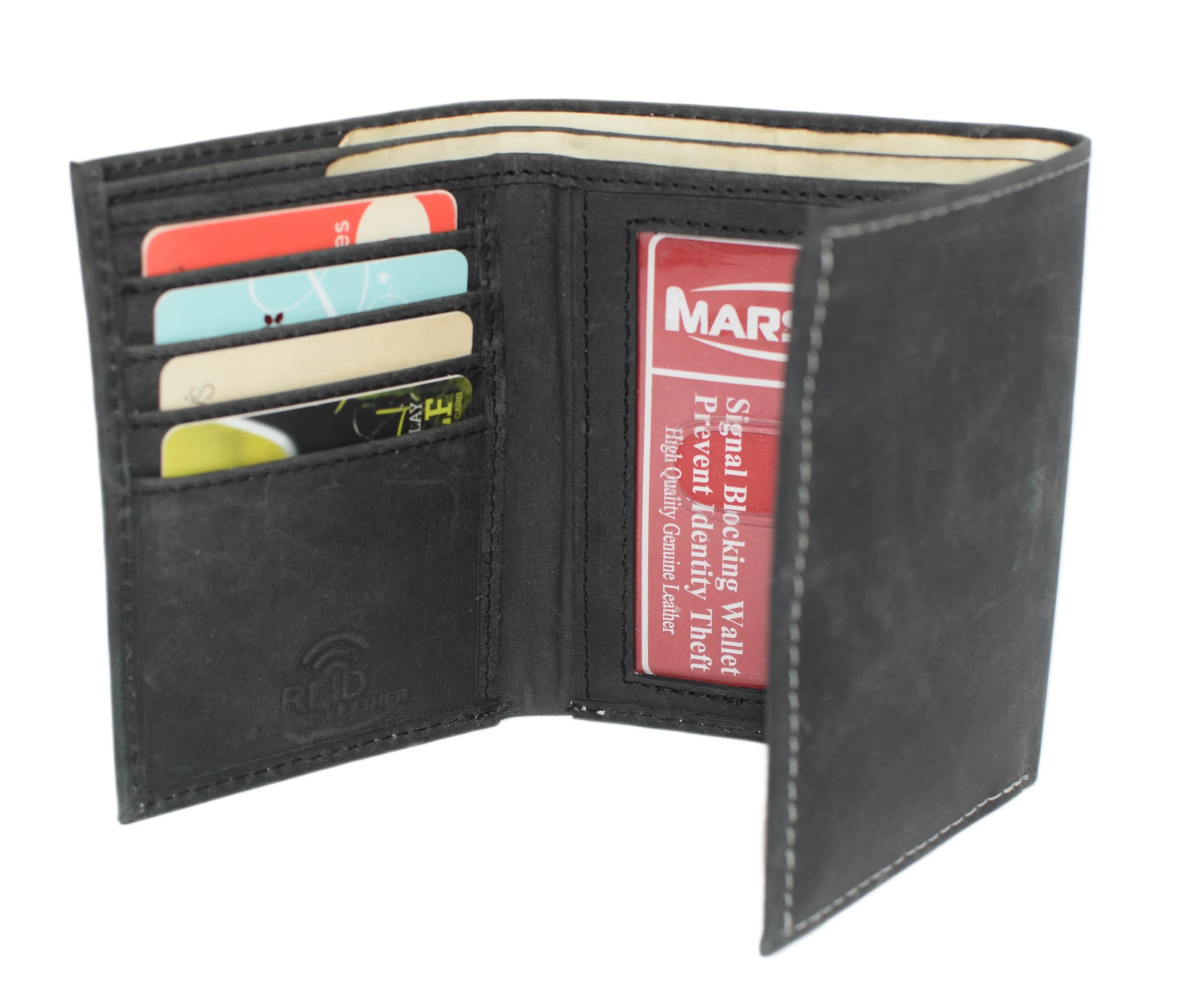 RFID Protected Men's Slim Trifold Wallet Vintage Leather Wallets for Men with Box