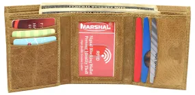 RFID623555TN Marshal RFID Blocking Men's Genuine Leather Slim Trifold Credit Card ID Holder Tan Wallet for Men