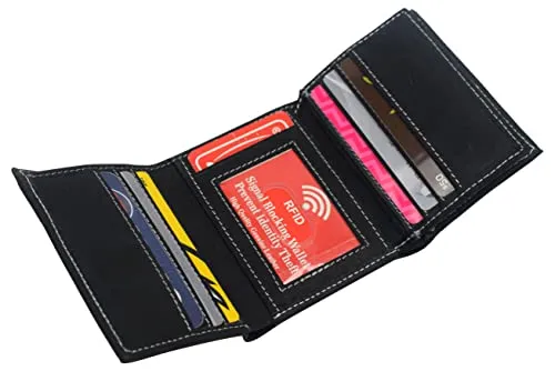 RFID641107HTCBK Real Vintage Leather Wallets for Men - RFID Blocking Classic Trifold Wallet with Card Slots