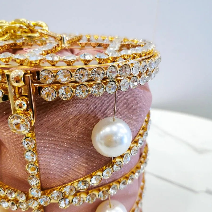 Rhinestones Big Pearls  Metal Cage Clutch