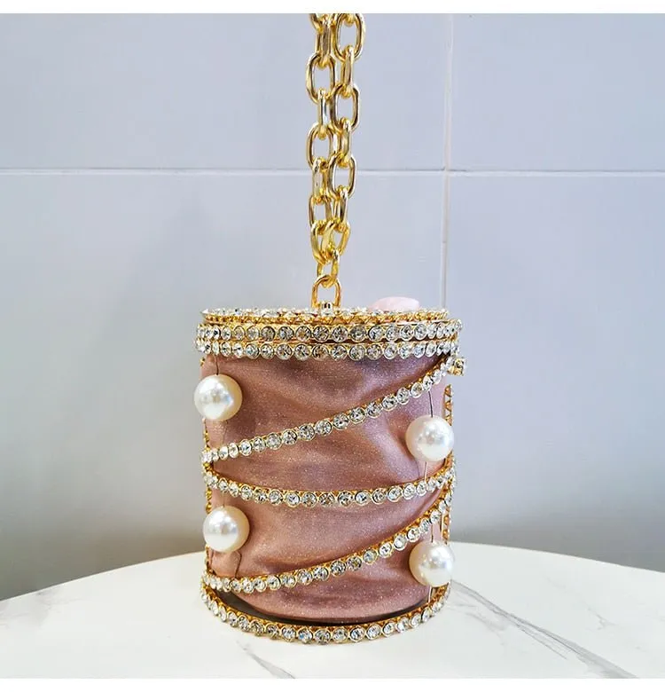 Rhinestones Big Pearls  Metal Cage Clutch