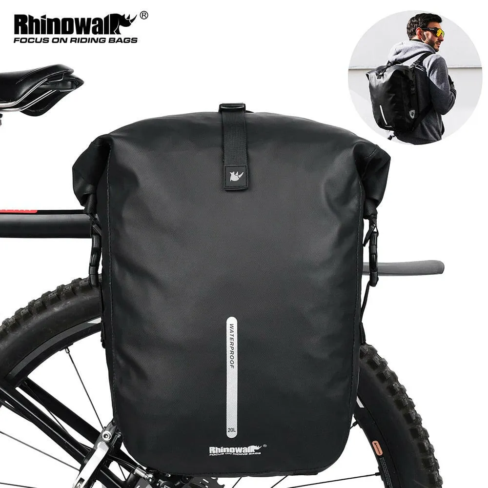 Rhinowalk Waterproof Bike Bag 20L Rear Rack Pannier Black Travel Cycling Bag Multifunctional Shoulder Bag backpack Bicycle Bag