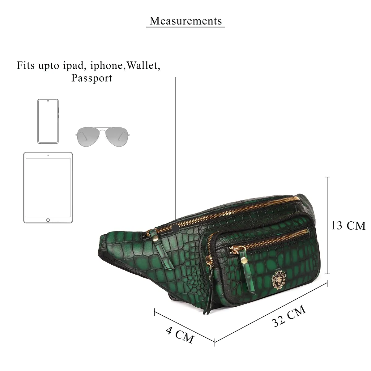 Smokey Waist Bag In Croco Textured Green Leather