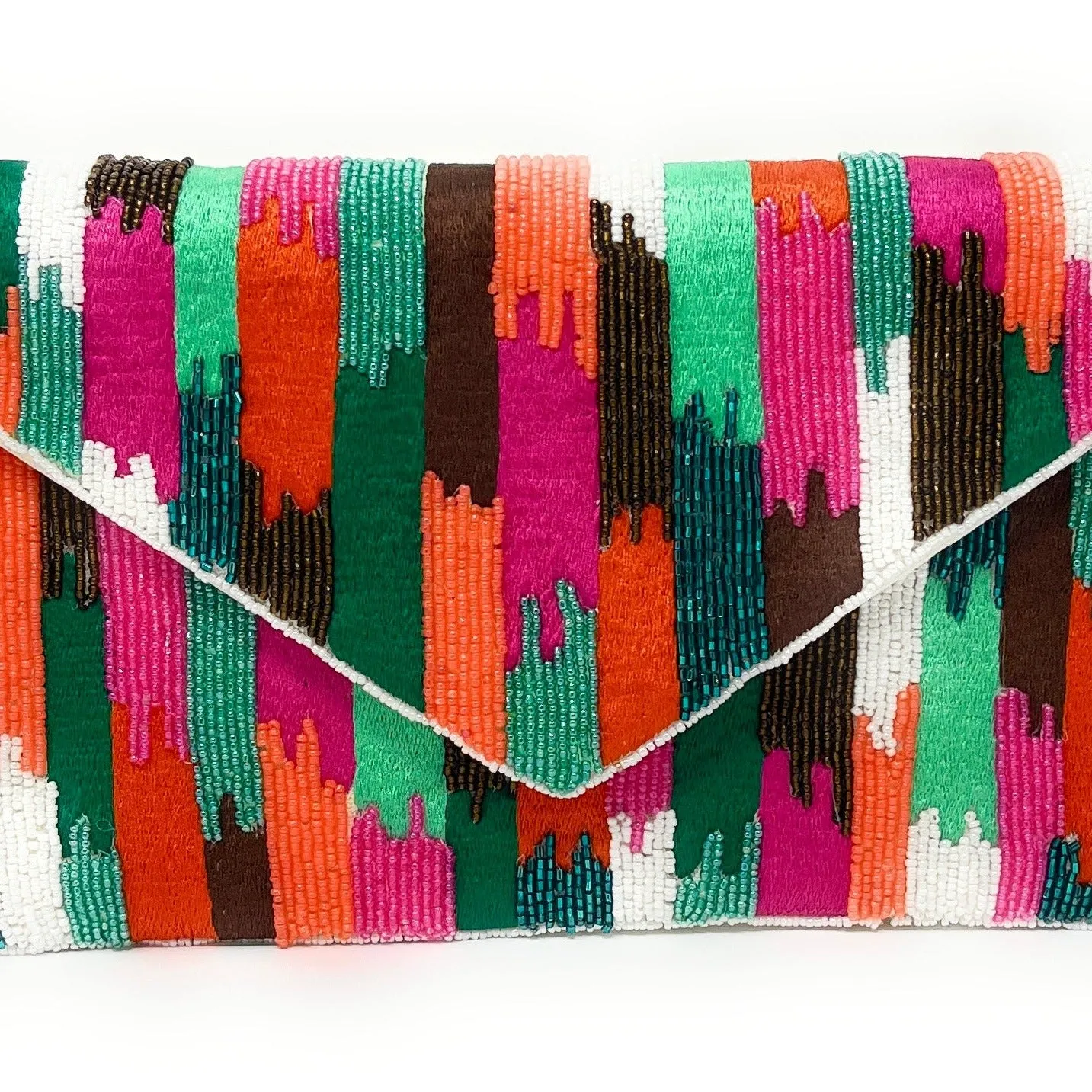 Splashy Multicolored Beaded Clutch Purse